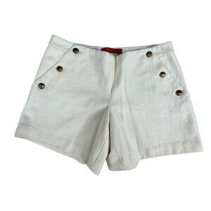 Cartonnier Womens 8 High-Waist Sailor Shorts Cream Linen Blend W/ Button Details